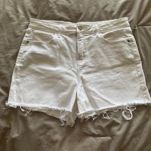 White cutoff high rise shorts